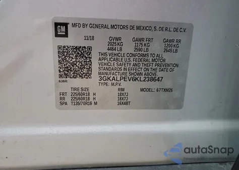 2019 GMC Terrain Slt из США, поврежденный, VIN 3GKALPEV6KL238647